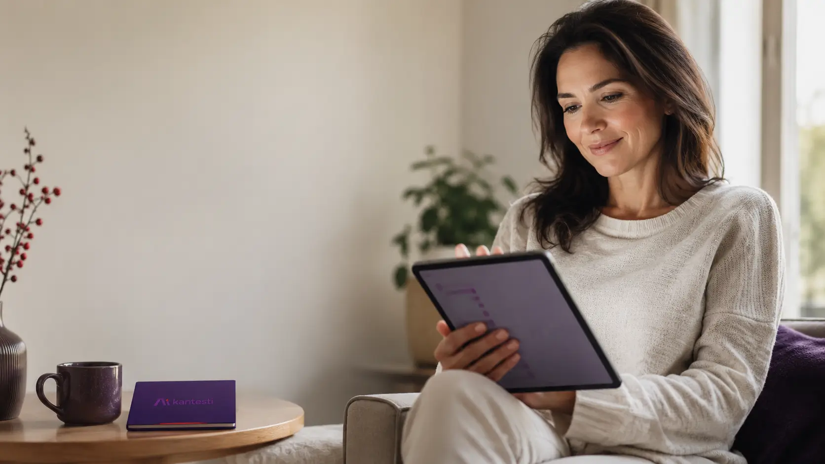 Interprétation gratuite des analyses de sang par IA pour les patients dans le besoin Patient plein d'espoir lisant sur une tablette un rapport gratuit d'analyse de sang par IA, facile à comprendre